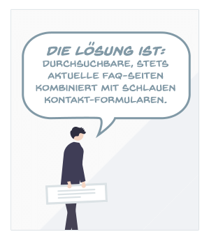 Die Lösung ist: Durchsuchbare, stets aktuelle FAQ-Seiten kombiniert mit schlauen Kontaktformularen.